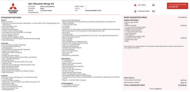 used 2021 Mitsubishi Mirage car, priced at $12,545