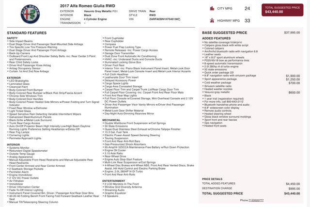 used 2017 Alfa Romeo Giulia car, priced at $12,045