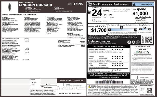 used 2021 Lincoln Corsair car, priced at $27,500