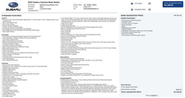 used 2022 Subaru Impreza car, priced at $13,900