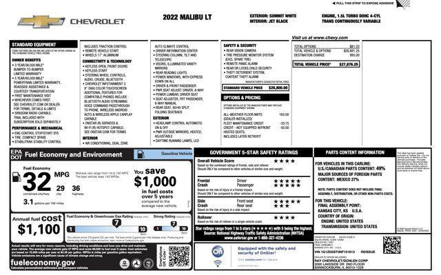 used 2022 Chevrolet Malibu car, priced at $14,545