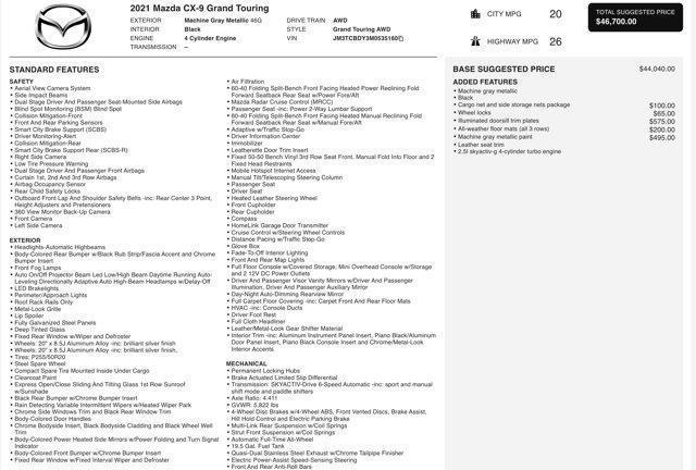 used 2021 Mazda CX-9 car, priced at $23,100