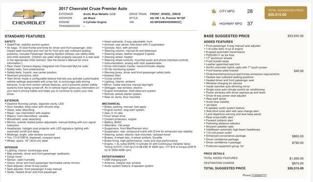 used 2017 Chevrolet Cruze car, priced at $10,500