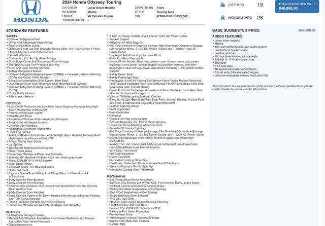 used 2024 Honda Odyssey car, priced at $41,500