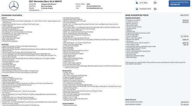 used 2021 Mercedes-Benz GLA 250 car, priced at $20,500