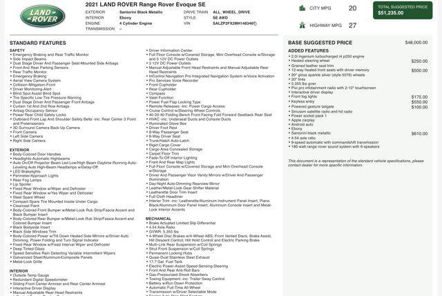 used 2021 Land Rover Range Rover Evoque car