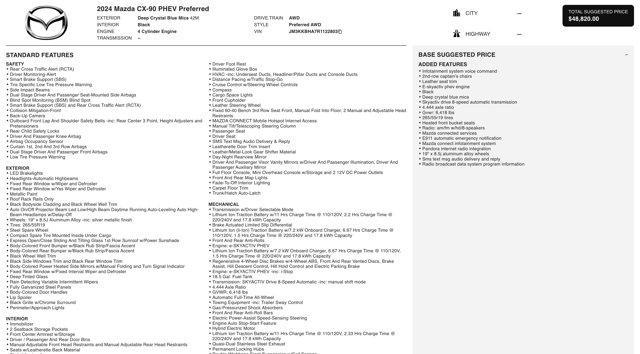 used 2024 Mazda CX-90 PHEV car, priced at $28,900