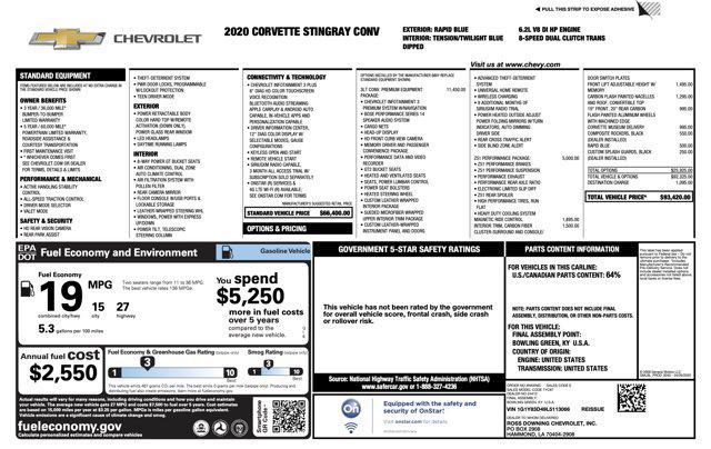 used 2020 Chevrolet Corvette car, priced at $61,800