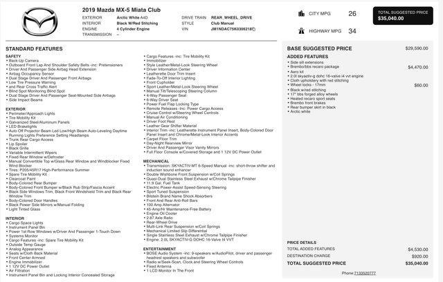 used 2019 Mazda MX-5 Miata car, priced at $22,545