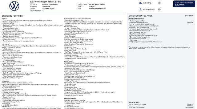 used 2023 Volkswagen Jetta car, priced at $19,600