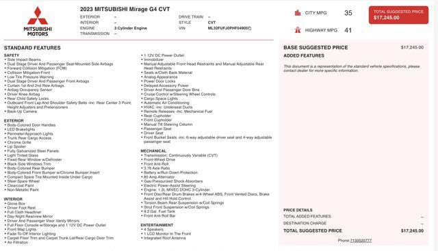 used 2023 Mitsubishi Mirage G4 car, priced at $11,700