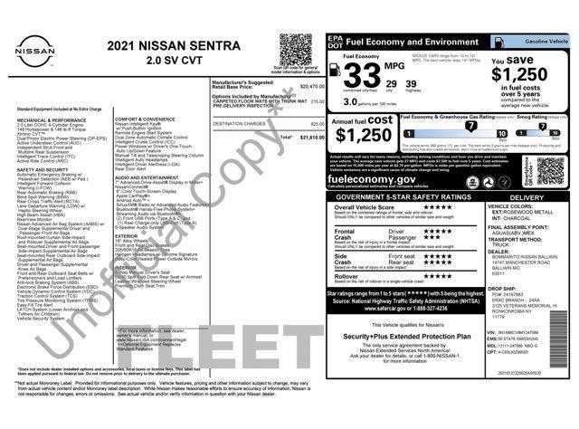 used 2021 Nissan Sentra car, priced at $13,900