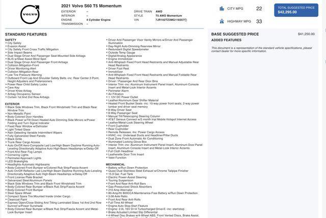 used 2021 Volvo S60 car, priced at $17,500