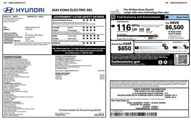 used 2024 Hyundai Kona EV car, priced at $24,300