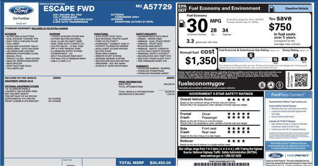 used 2021 Ford Escape car, priced at $17,045