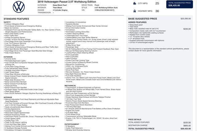 used 2019 Volkswagen Passat car, priced at $15,045