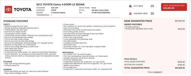 used 2012 Toyota Camry car, priced at $9,545