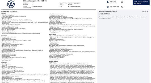 used 2025 Volkswagen Jetta car, priced at $18,545