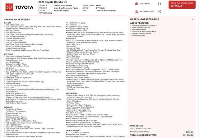 used 2020 Toyota Corolla car, priced at $14,600
