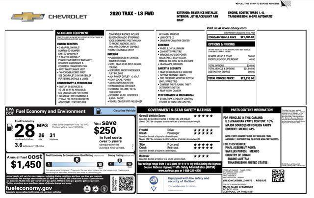 used 2020 Chevrolet Trax car, priced at $13,545