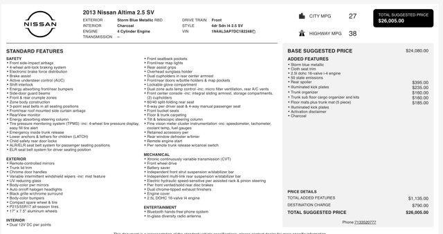 used 2013 Nissan Altima car, priced at $9,200