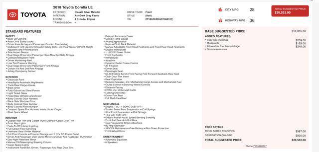 used 2018 Toyota Corolla car, priced at $12,500