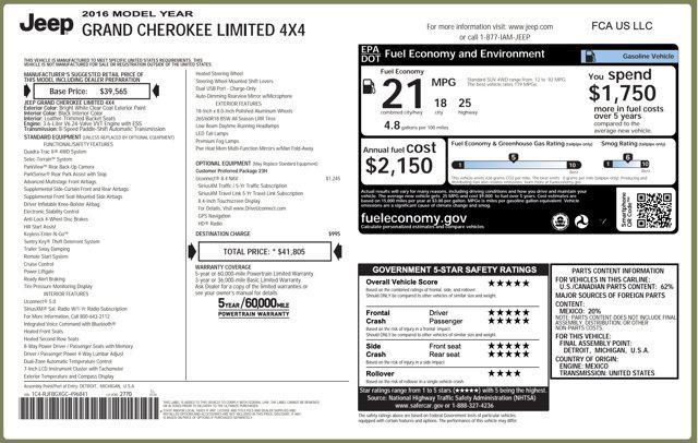 used 2016 Jeep Grand Cherokee car, priced at $14,045