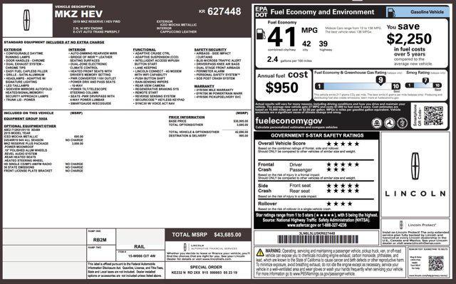 used 2019 Lincoln MKZ Hybrid car, priced at $14,500