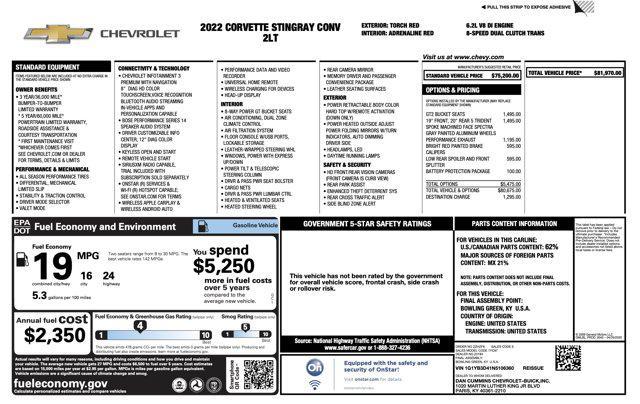 used 2022 Chevrolet Corvette car, priced at $68,000