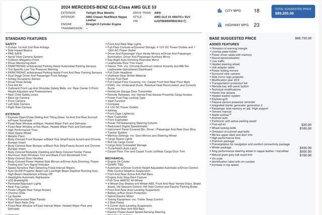 used 2024 Mercedes-Benz AMG GLE 53 car, priced at $58,900