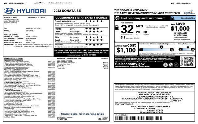 used 2022 Hyundai Sonata car, priced at $17,000