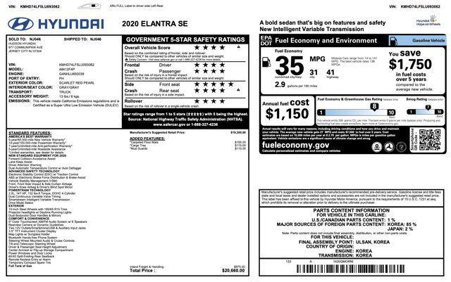 used 2020 Hyundai Elantra car, priced at $11,500