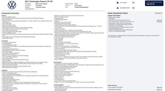 used 2021 Volkswagen Passat car