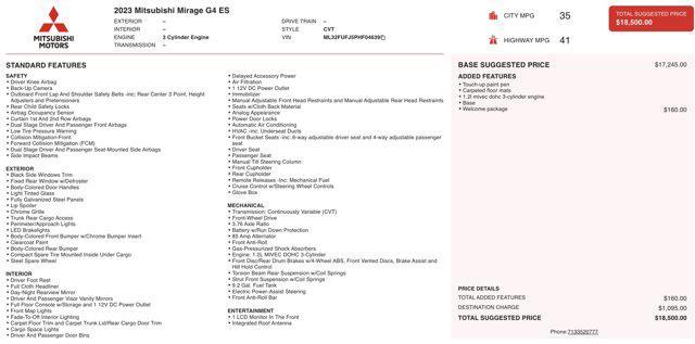 used 2023 Mitsubishi Mirage G4 car, priced at $14,045