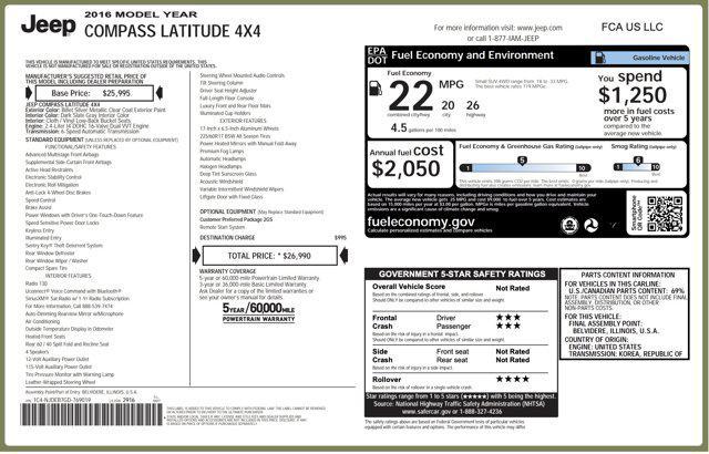 used 2016 Jeep Compass car, priced at $9,545