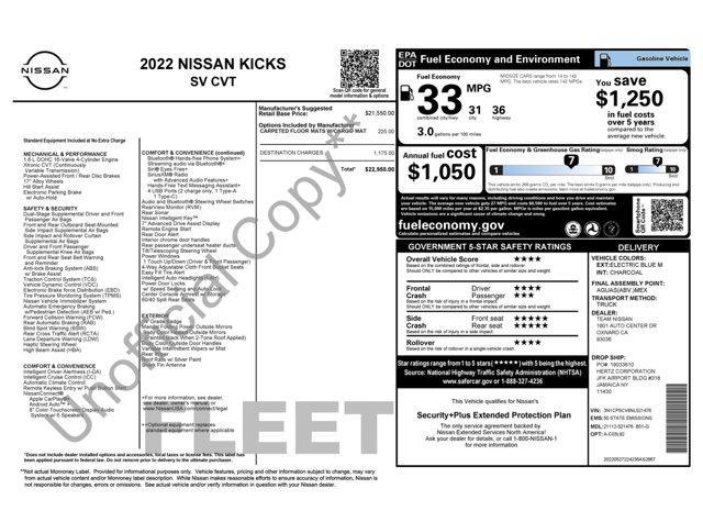 used 2022 Nissan Kicks car, priced at $15,900