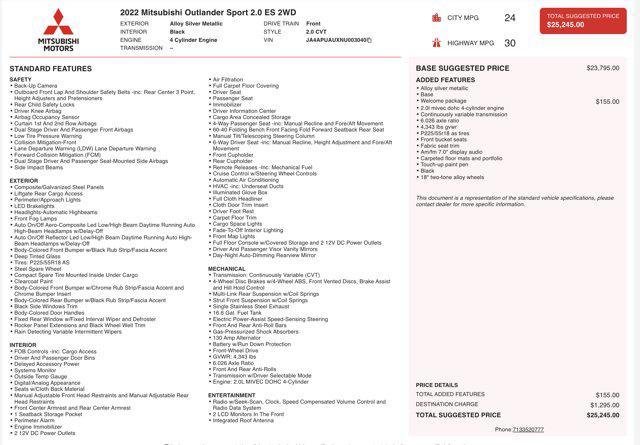 used 2022 Mitsubishi Outlander Sport car, priced at $14,800