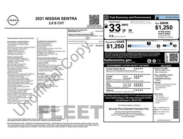 used 2021 Nissan Sentra car, priced at $11,000