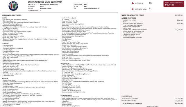 used 2022 Alfa Romeo Giulia car, priced at $22,500