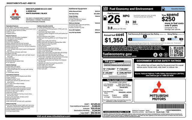 used 2022 Mitsubishi Outlander car, priced at $22,045