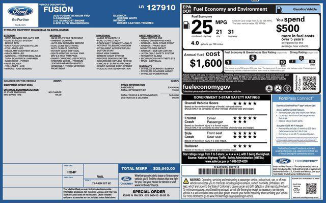 used 2020 Ford Fusion car, priced at $16,045