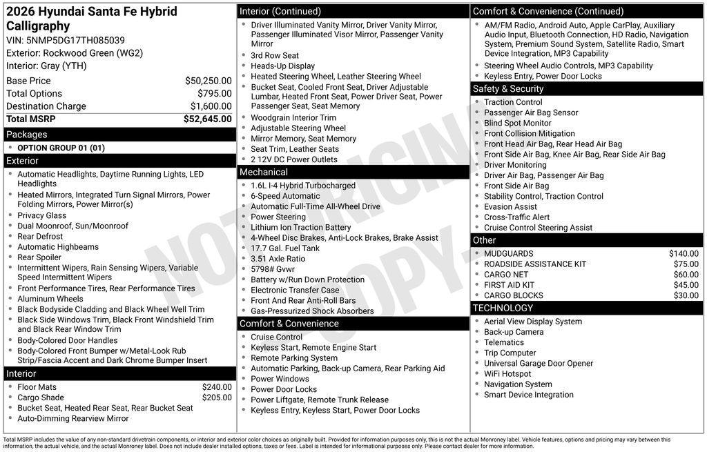 new 2026 Hyundai SANTA FE HEV car, priced at $48,290