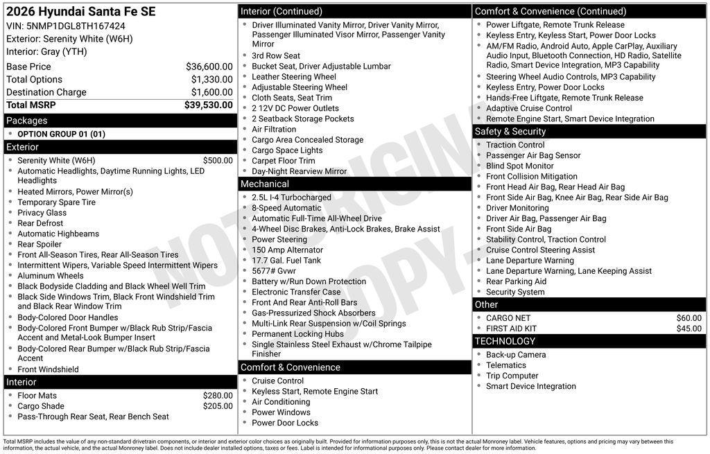 new 2026 Hyundai Santa Fe car, priced at $36,030
