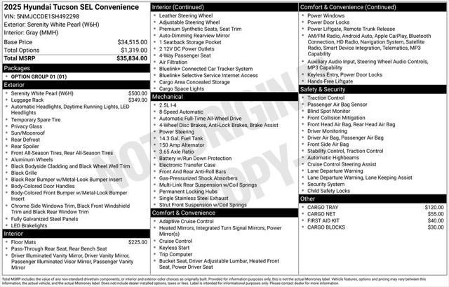 new 2025 Hyundai Tucson car, priced at $37,074