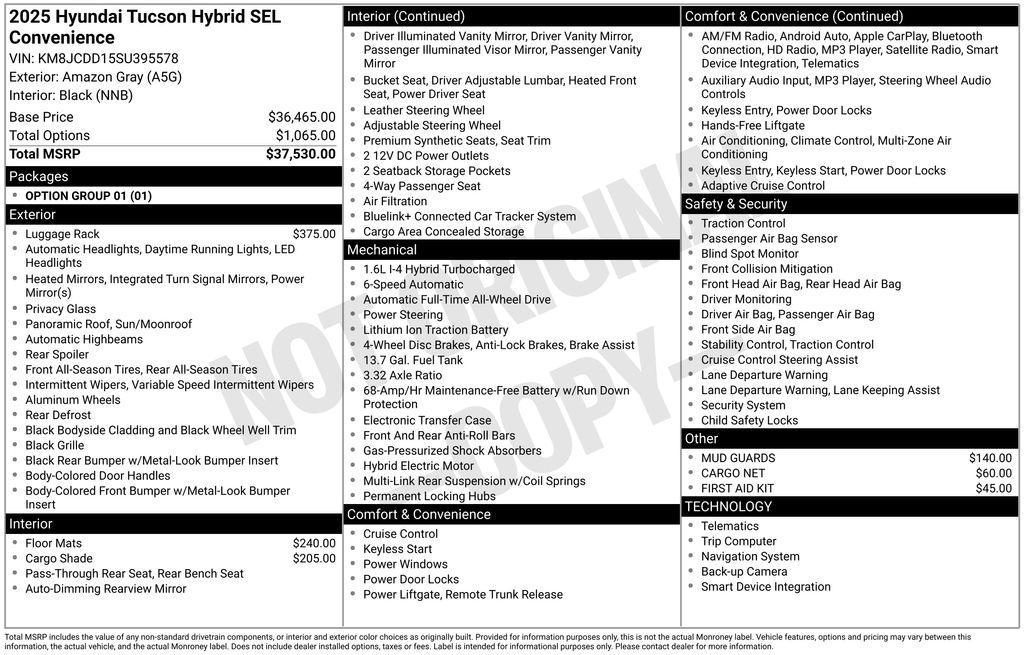 new 2025 Hyundai TUCSON Hybrid car, priced at $34,515