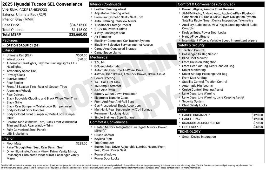 new 2025 Hyundai Tucson car, priced at $34,405