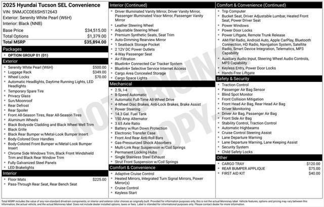 new 2025 Hyundai Tucson car, priced at $37,134