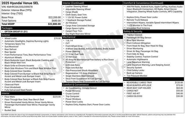 used 2025 Hyundai Venue car, priced at $22,995