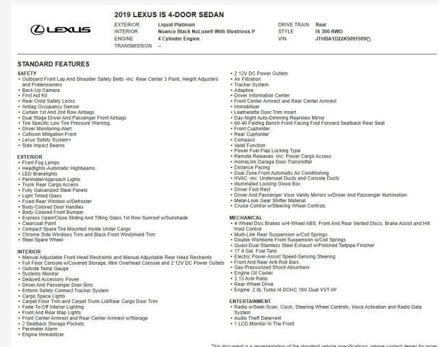 used 2019 Lexus IS 300 car, priced at $31,980
