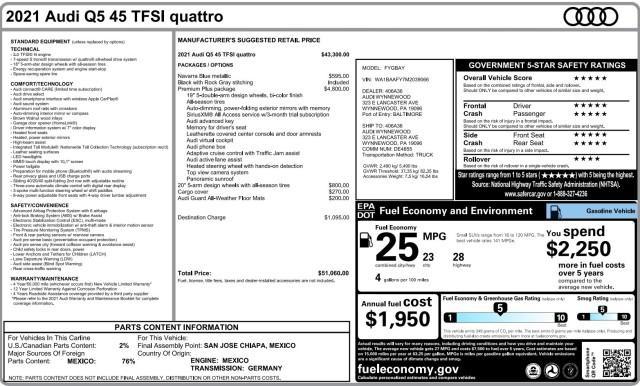 used 2021 Audi Q5 car, priced at $27,980